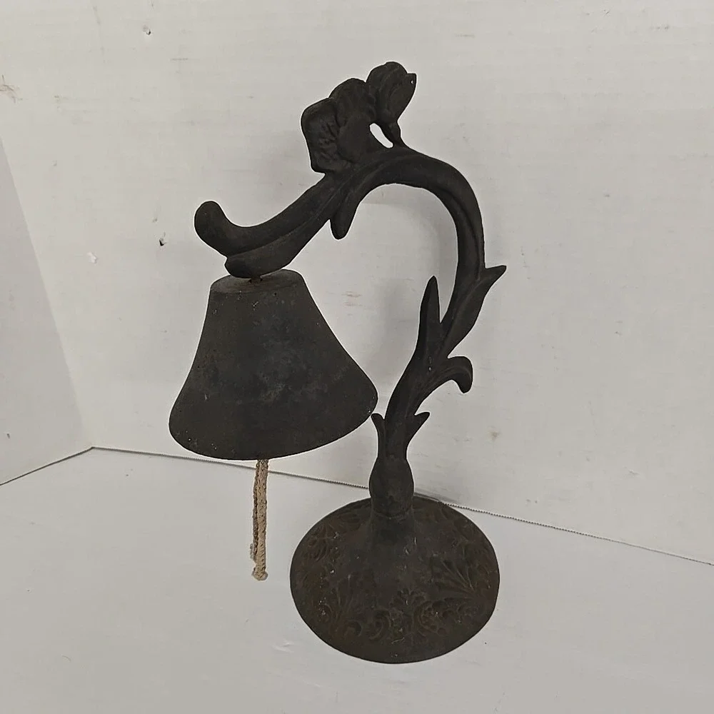 Antique Cast Iron Bell‎ on Stand 13 1/2